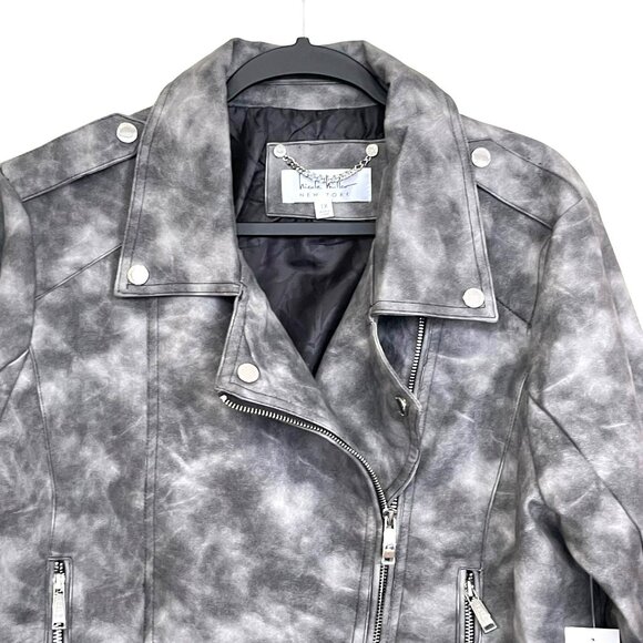 Nicole Miller Faux Leather Bomber Jacket Gray Marbled Moto Sz 1X NWT - Picture 3 of 5
